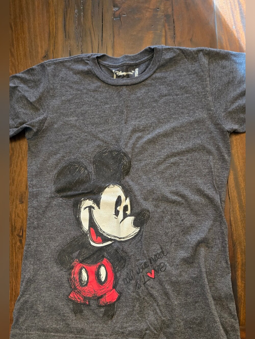 Disney Store Mickey Mouse Tee Sketched-style Print All You Need Is Love Medium